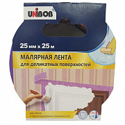  Клейкая лента малярная "Unibob", 25 мм х 25 метров, для деликатных поверхностей 
